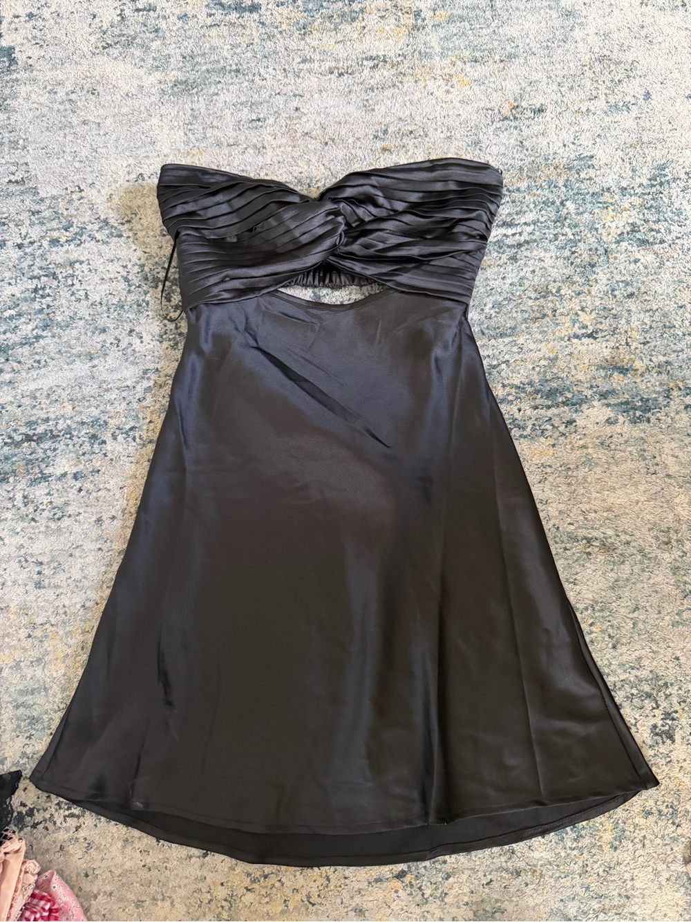Princess Polly Strapless Black Satin Twist Bodice Dress